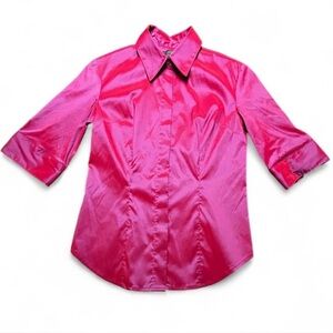 Vintage Express iridescent, pink stretch dress top, 1/2